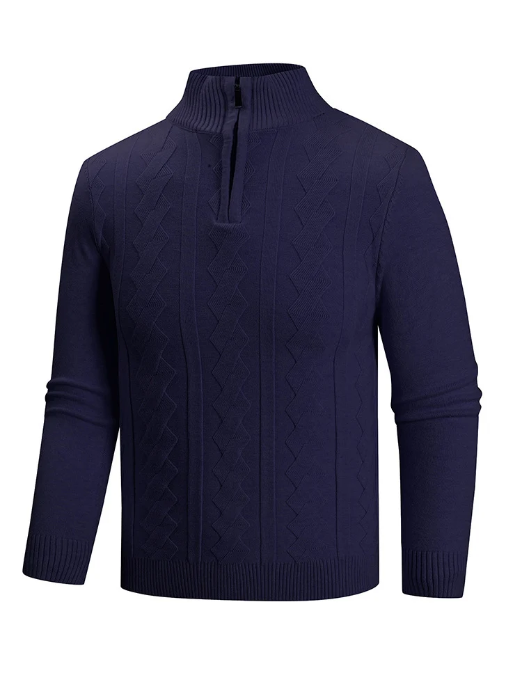 Herren Feinstrick-Halbzipp-Pullover mit Zopfmuster und Stehkragen Nord Taschen