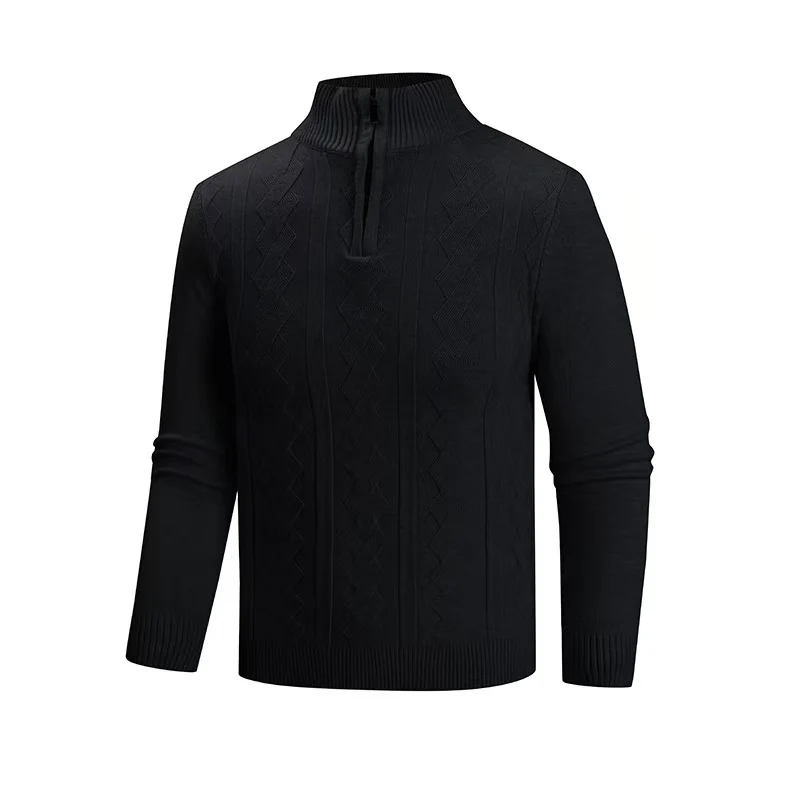 Herren Feinstrick-Halbzipp-Pullover mit Zopfmuster und Stehkragen Nord Taschen