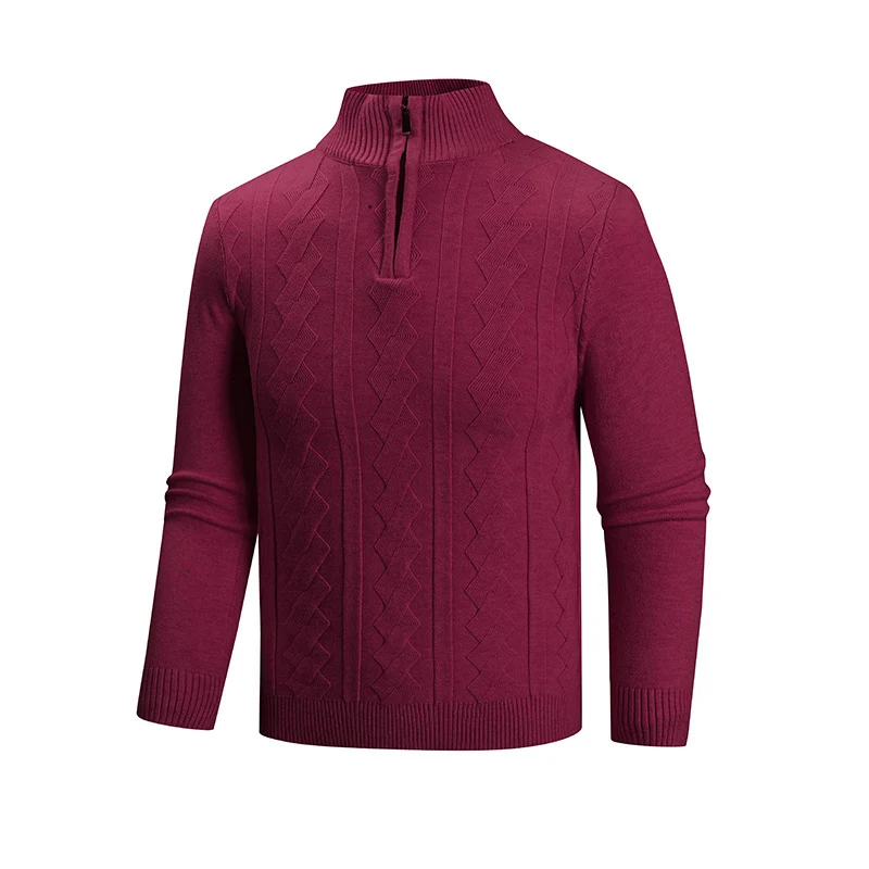 Herren Feinstrick-Halbzipp-Pullover mit Zopfmuster und Stehkragen Nord Taschen