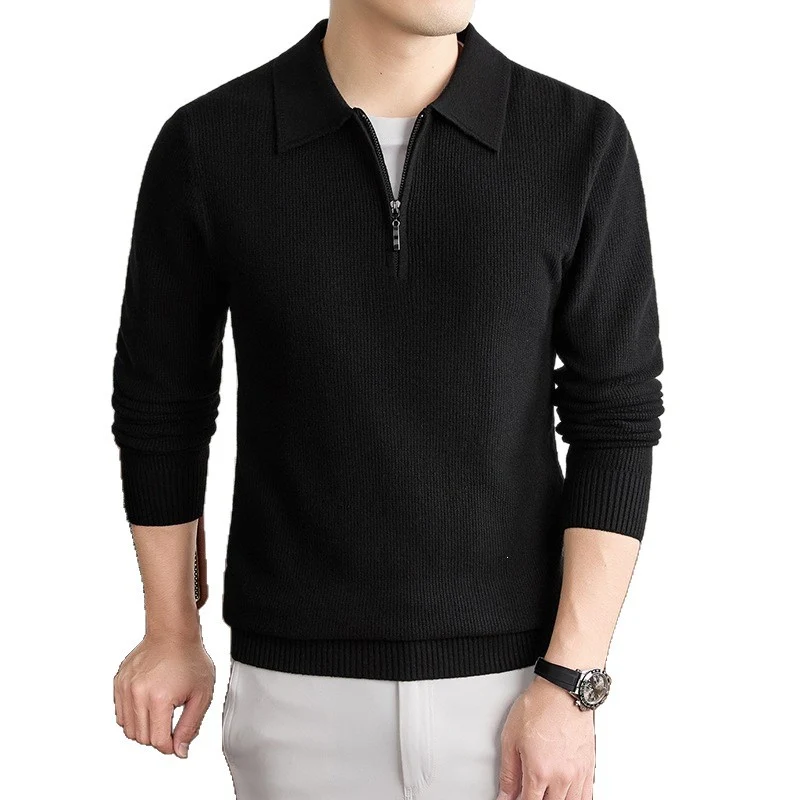 Herren Feinstrick-Halbzipp-Polo mit Hemdkragen und feiner Rippenstruktur Nord Taschen