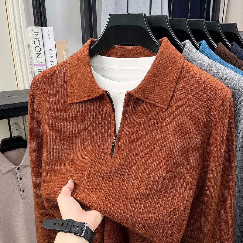 Herren Feinstrick-Halbzipp-Polo mit Hemdkragen und feiner Rippenstruktur Nord Taschen