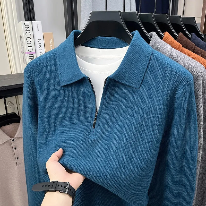 Herren Feinstrick-Halbzipp-Polo mit Hemdkragen und feiner Rippenstruktur Nord Taschen