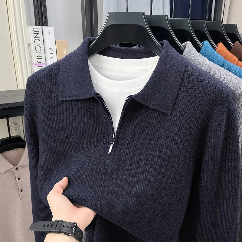 Herren Feinstrick-Halbzipp-Polo mit Hemdkragen und feiner Rippenstruktur Nord Taschen