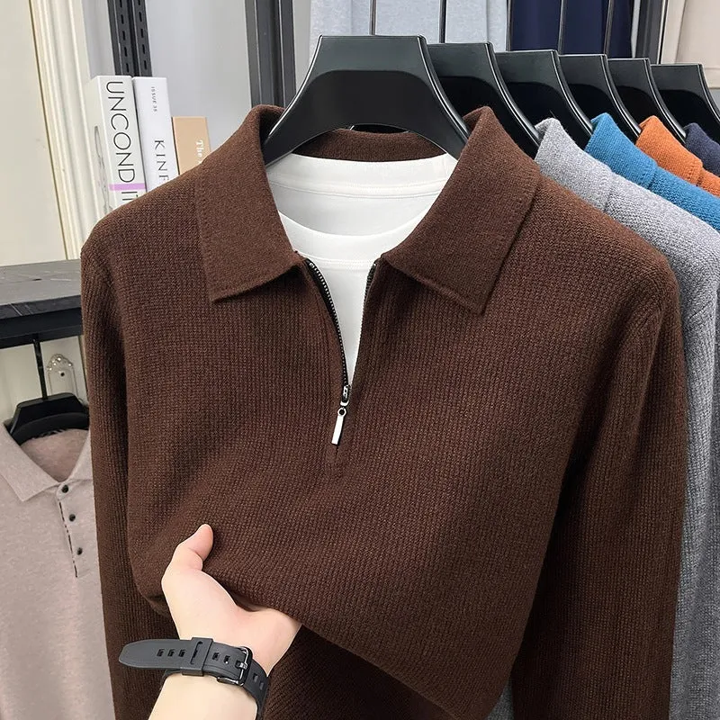 Herren Feinstrick-Halbzipp-Polo mit Hemdkragen und feiner Rippenstruktur Nord Taschen
