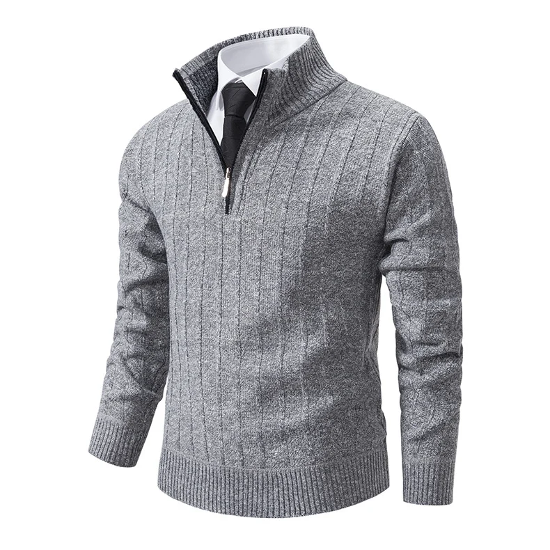 Herren Feinstrick-Halbzip-Pullover mit Zopfmuster und strukturierter Melange-Optik Nord Taschen
