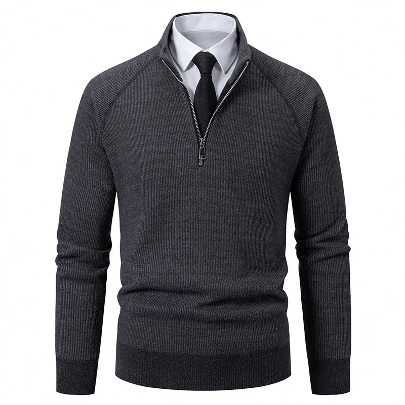 Herren Feinstrick-Halbzip-Pullover mit Stehkragen und schmaler Passform Nord Taschen