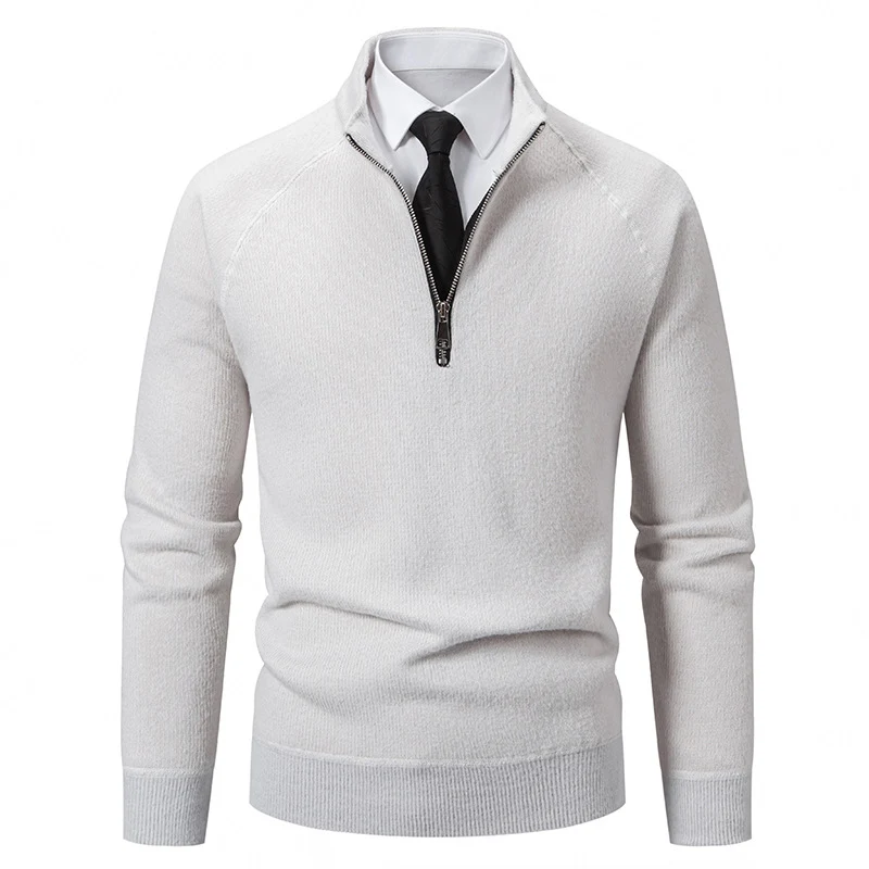 Herren Feinstrick-Halbzip-Pullover mit Stehkragen und schmaler Passform Nord Taschen