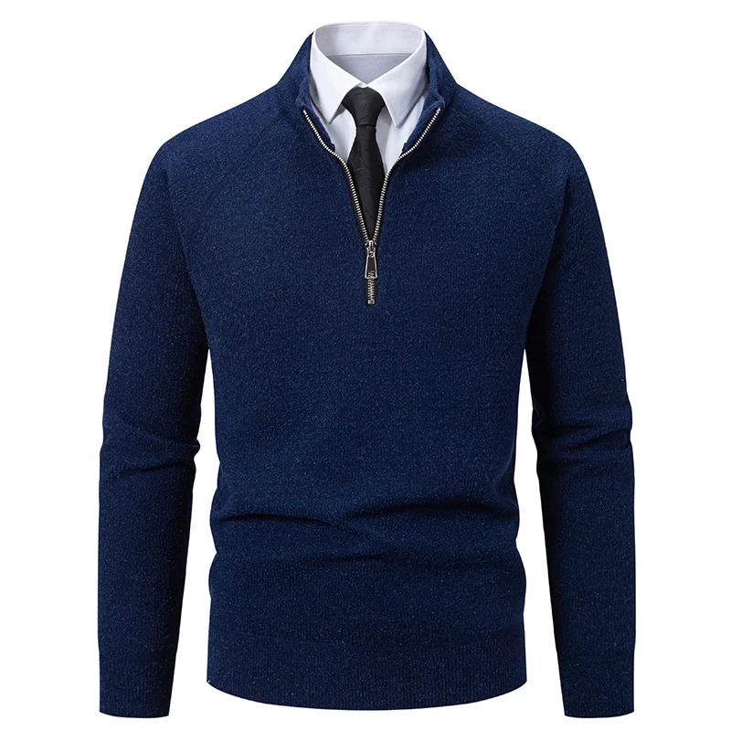 Herren Feinstrick-Halbzip-Pullover mit Stehkragen und schmaler Passform Nord Taschen