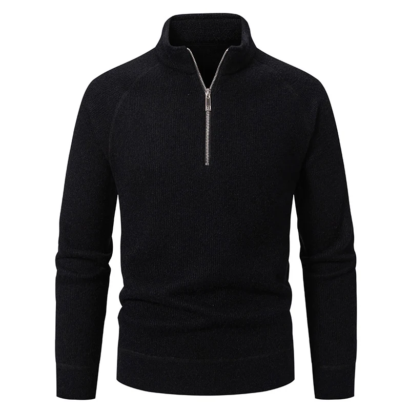 Herren Feinstrick-Halbzip-Pullover mit Stehkragen und schmaler Passform Nord Taschen