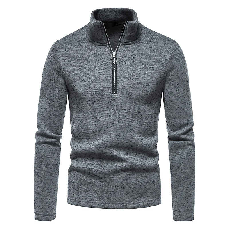 Herren Feinstrick-Halbzip-Pullover mit Stehkragen und melierter Struktur Nord Taschen