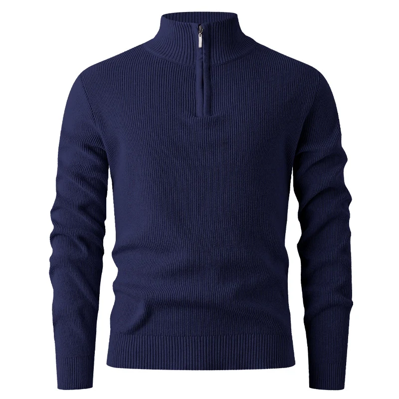 Herren Feinstrick‑Halbzip‑Pullover mit geripptem Mockneck und schlanker Passform Nord Taschen