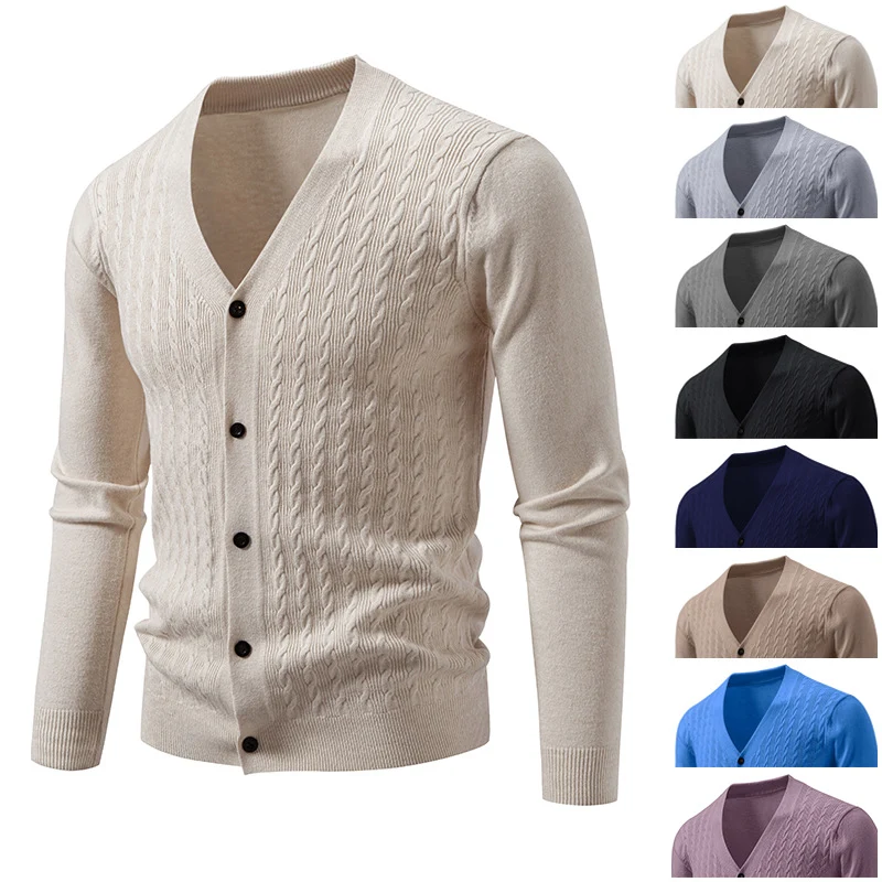 Herren Feinstrick-Cardigan mit Zopfmuster, V‑Ausschnitt und Knopfleiste Nord Taschen