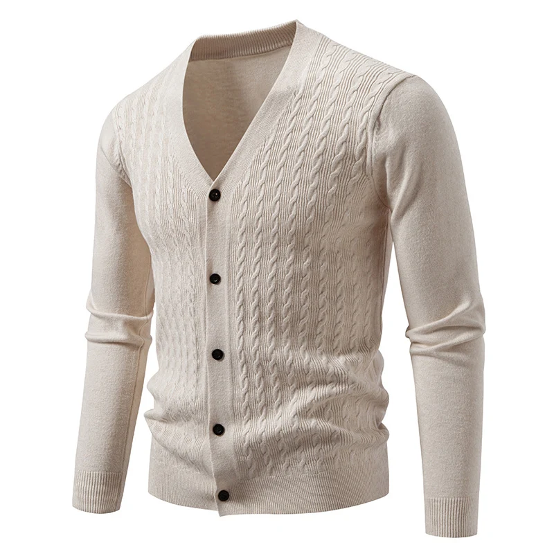 Herren Feinstrick-Cardigan mit Zopfmuster, V‑Ausschnitt und Knopfleiste Nord Taschen