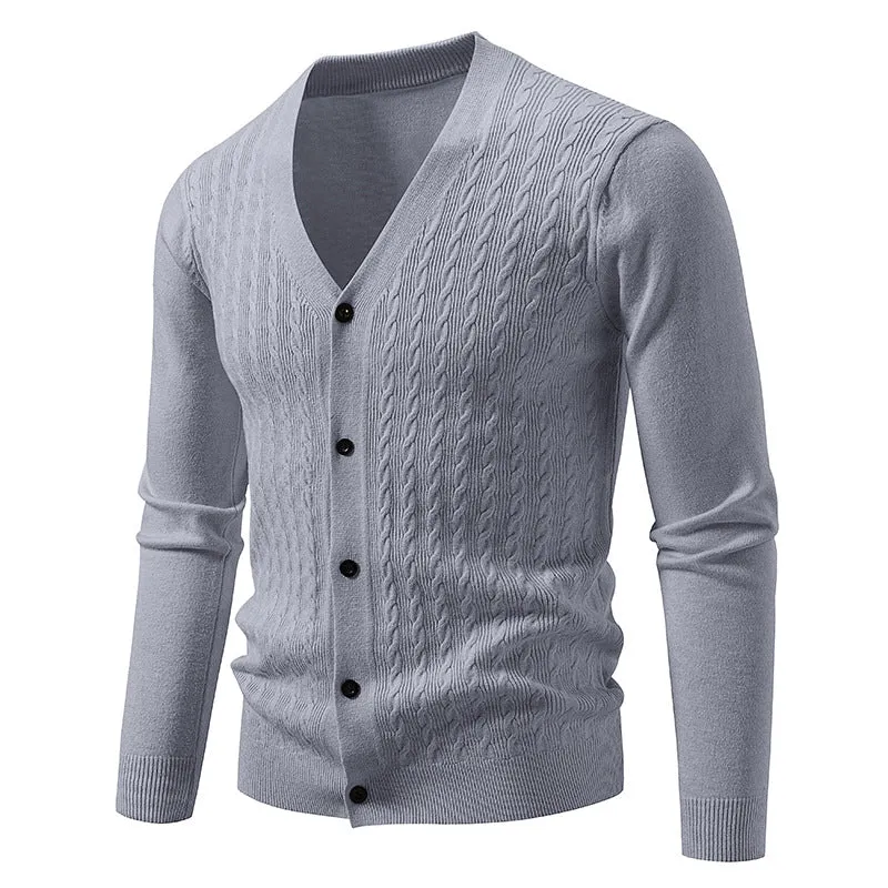 Herren Feinstrick-Cardigan mit Zopfmuster, V‑Ausschnitt und Knopfleiste Nord Taschen