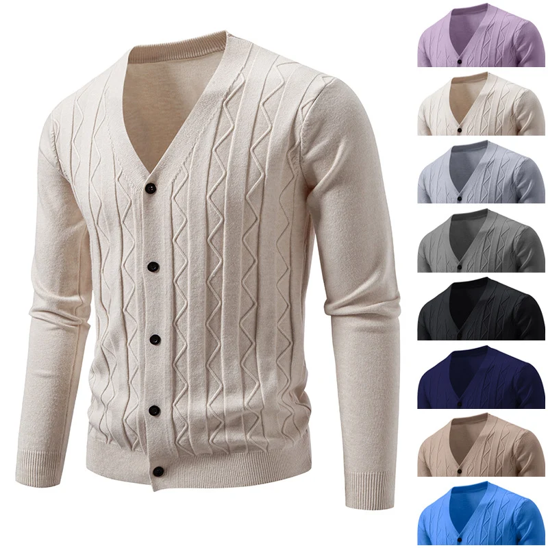 Herren Feinstrick-Cardigan mit V‑Ausschnitt, Zickzack‑Relief und Knopfleiste Nord Taschen