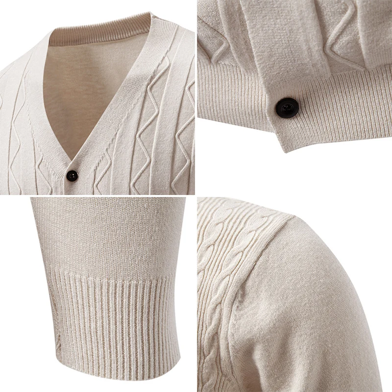 Herren Feinstrick-Cardigan mit V‑Ausschnitt, Zickzack‑Relief und Knopfleiste Nord Taschen