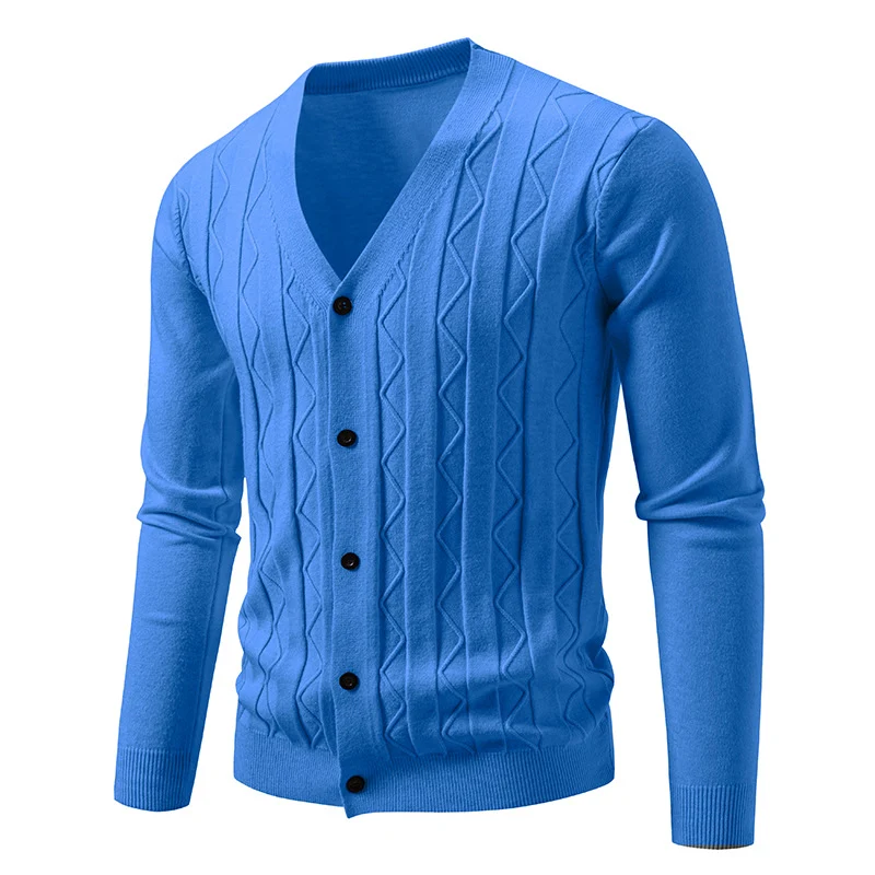 Herren Feinstrick-Cardigan mit V‑Ausschnitt, Zickzack‑Relief und Knopfleiste Nord Taschen