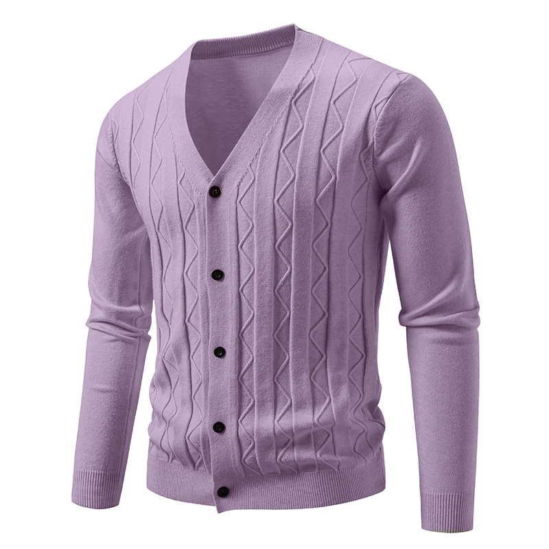Herren Feinstrick-Cardigan mit V‑Ausschnitt, Zickzack‑Relief und Knopfleiste Nord Taschen