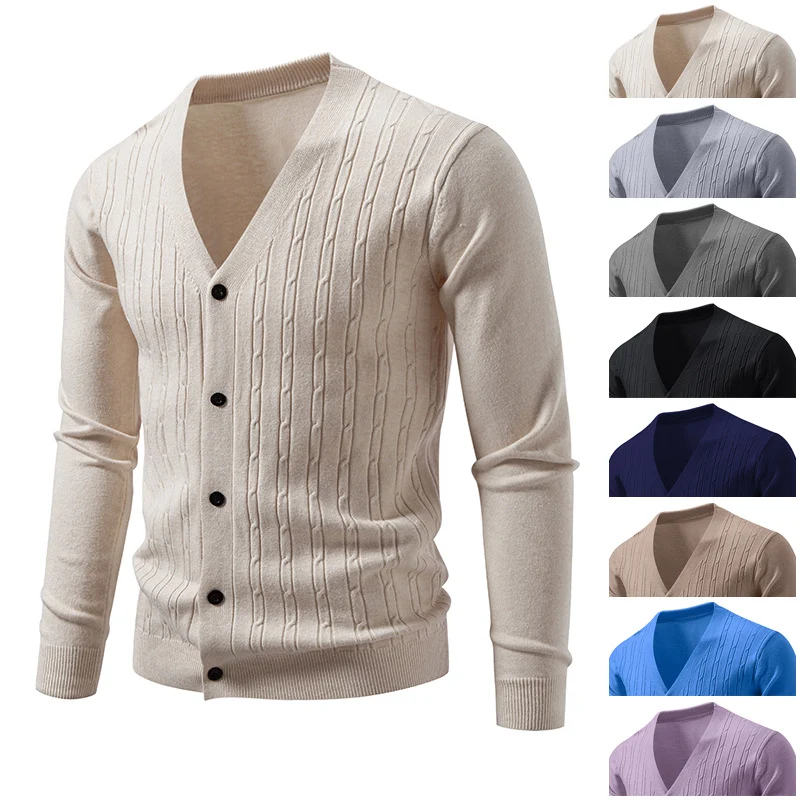 Herren Feinstrick-Cardigan mit V-Ausschnitt und vertikalem Zopfmuster Nord Taschen