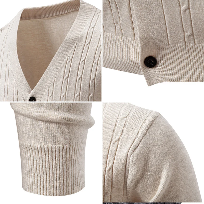 Herren Feinstrick-Cardigan mit V-Ausschnitt und vertikalem Zopfmuster Nord Taschen
