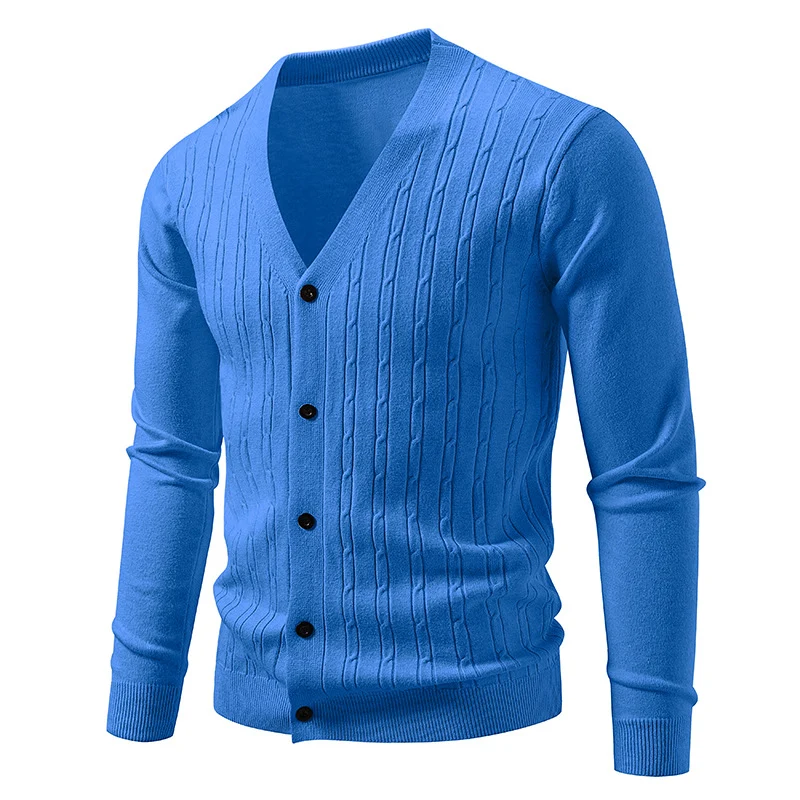 Herren Feinstrick-Cardigan mit V-Ausschnitt und vertikalem Zopfmuster Nord Taschen