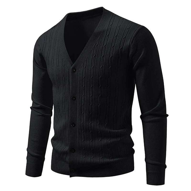 Herren Feinstrick-Cardigan mit V-Ausschnitt und vertikalem Zopfmuster Nord Taschen