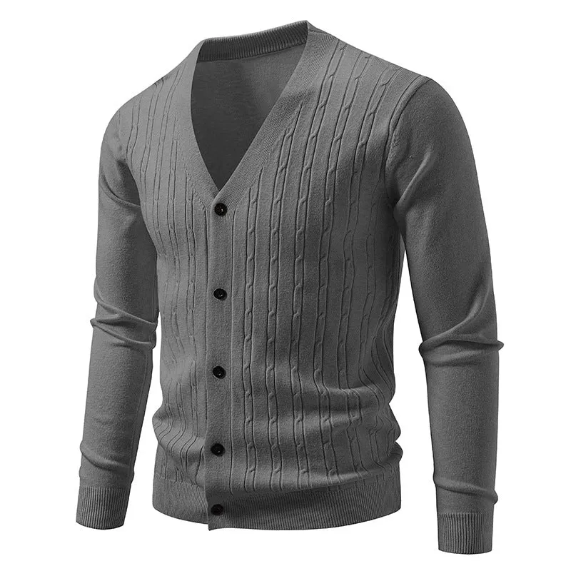 Herren Feinstrick-Cardigan mit V-Ausschnitt und vertikalem Zopfmuster Nord Taschen