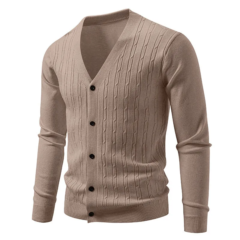 Herren Feinstrick-Cardigan mit V-Ausschnitt und vertikalem Zopfmuster Nord Taschen