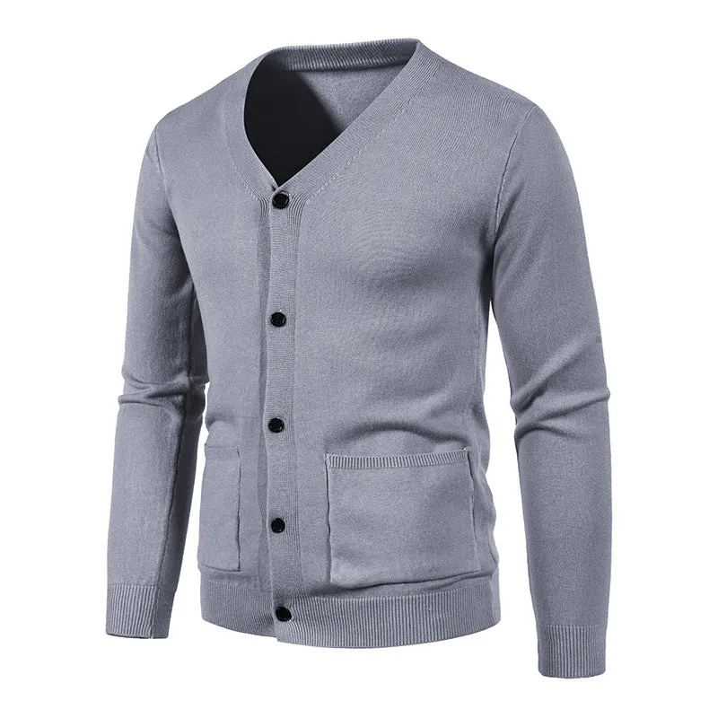 Herren Feinstrick-Cardigan mit V-Ausschnitt, Knopfleiste und aufgesetzten Taschen Nord Taschen