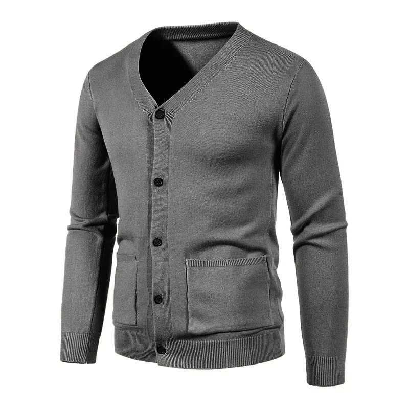 Herren Feinstrick-Cardigan mit V-Ausschnitt, durchgehender Knopfleiste und aufgesetzten Taschen Nord Taschen