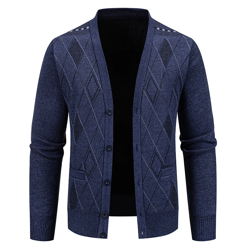 Herren Feinstrick-Cardigan mit Rautenmuster, Knopfleiste und Eingrifftaschen Nord Taschen