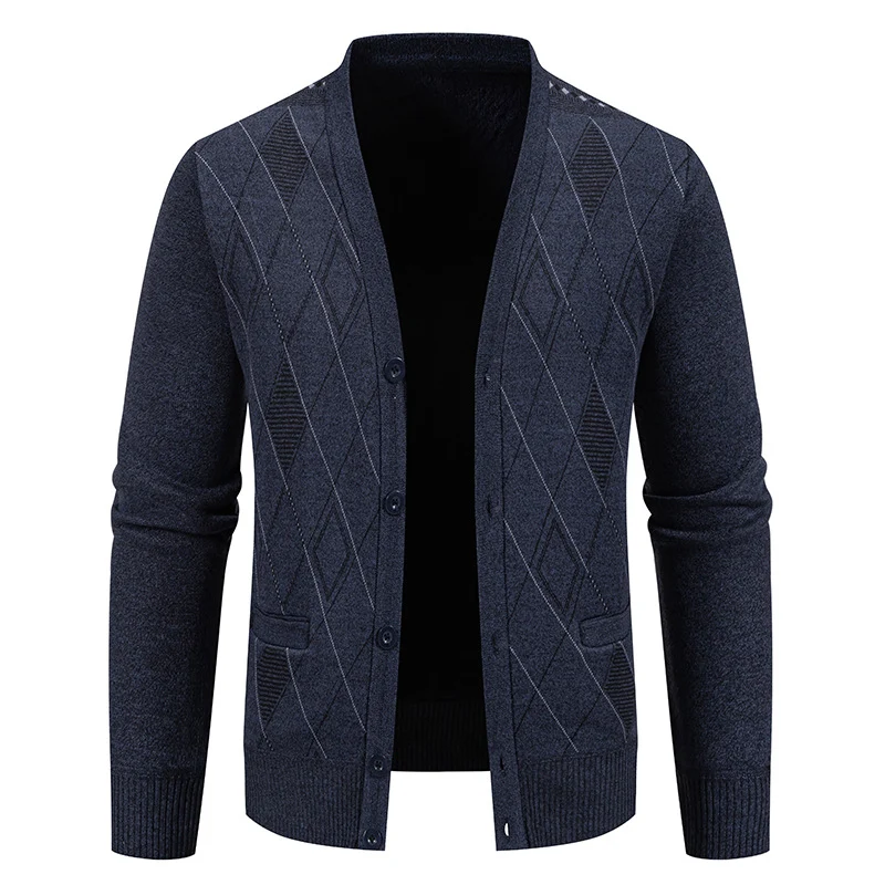 Herren Feinstrick-Cardigan mit Rautenmuster, Knopfleiste und Eingrifftaschen Nord Taschen
