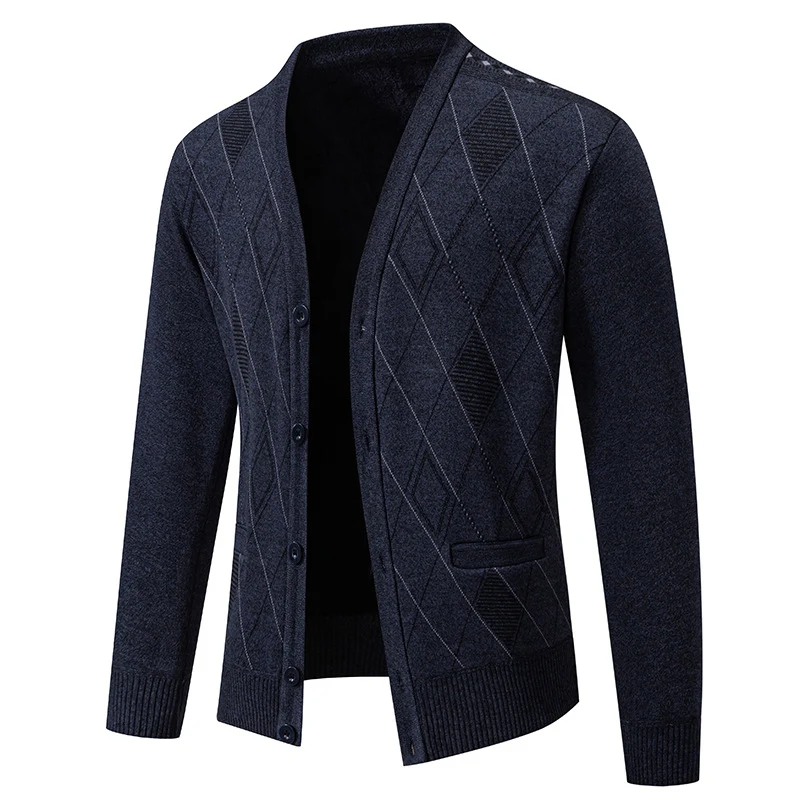Herren Feinstrick-Cardigan mit Rautenmuster, Knopfleiste und Eingrifftaschen Nord Taschen