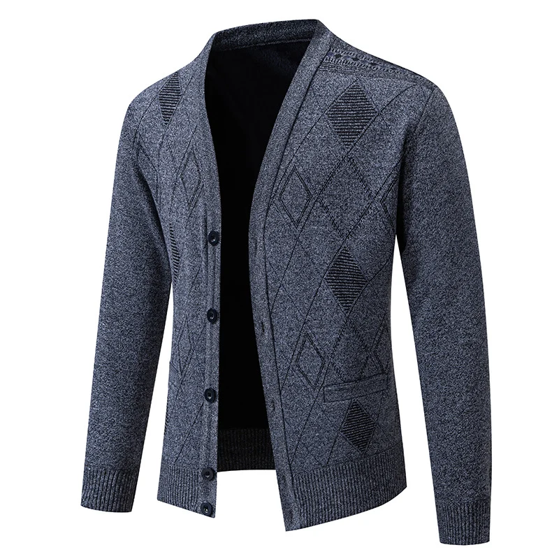 Herren Feinstrick-Cardigan mit Rautenmuster, Knopfleiste und Eingrifftaschen Nord Taschen