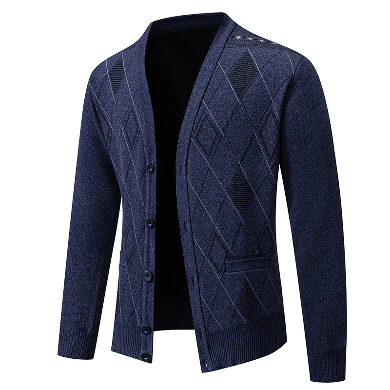 Herren Feinstrick-Cardigan mit Rautenmuster, Knopfleiste und Eingrifftaschen Nord Taschen