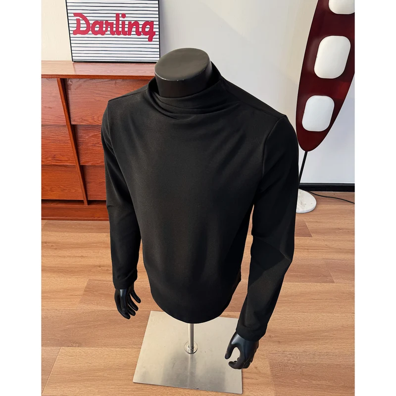 Herren Feines Stretch-Langarmshirt mit kurzem Stehkragen und schlanker Silhouette Nord Taschen