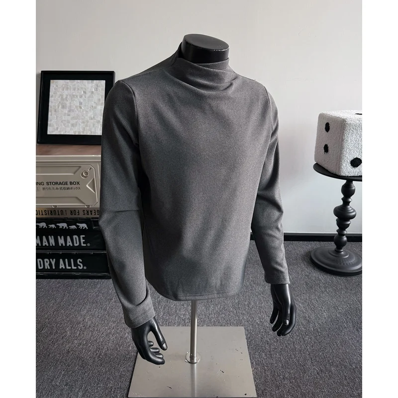 Herren Feines Stretch-Langarmshirt mit kurzem Stehkragen und schlanker Silhouette Nord Taschen