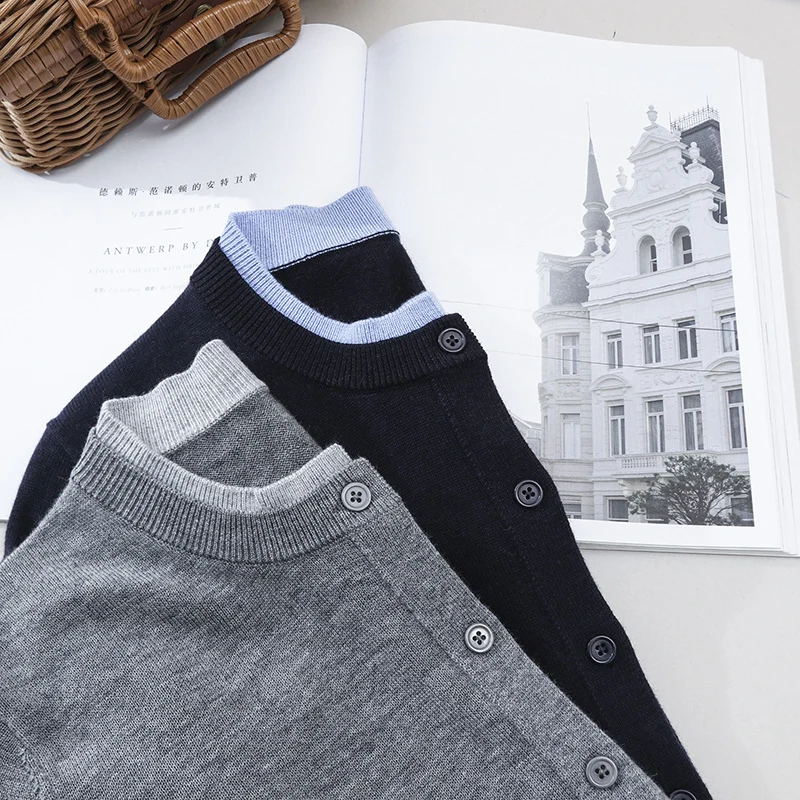 Damen Leichter Feinstrick-Cardigan mit Rundhals, Kontrastbündchen und durchgehender Knopfleiste Nord Taschen