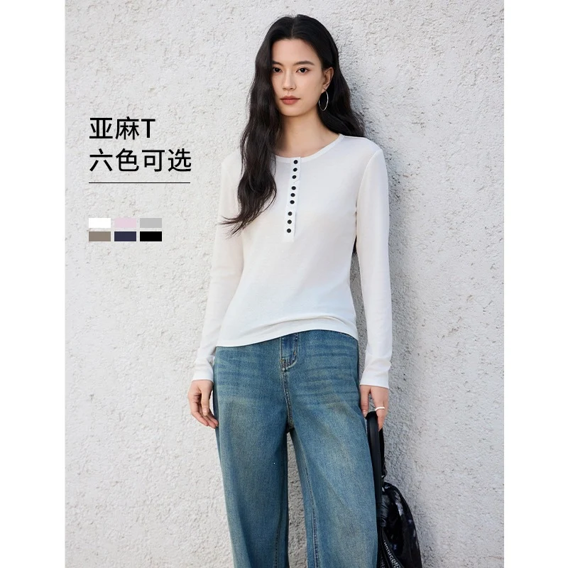 Damen Langärmeliges Henley-Shirt aus feinem Jersey mit dekorativer Knopfleiste Nord Taschen