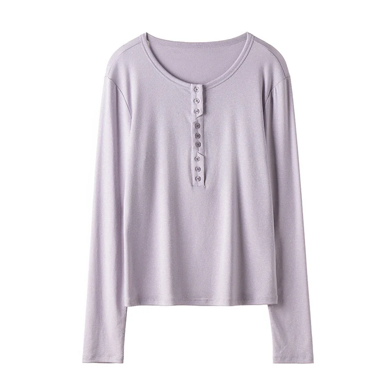 Damen Langärmeliges Henley-Shirt aus feinem Jersey mit dekorativer Knopfleiste Nord Taschen