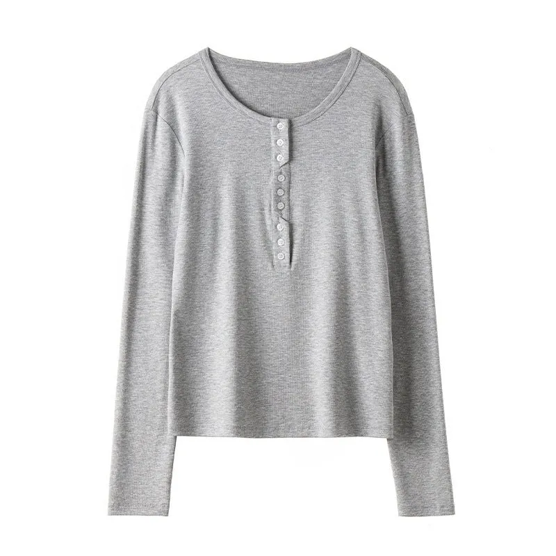 Damen Langärmeliges Henley-Shirt aus feinem Jersey mit dekorativer Knopfleiste Nord Taschen