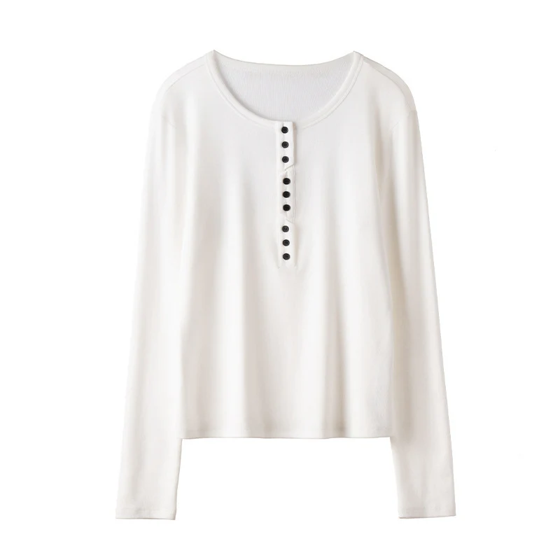 Damen Langärmeliges Henley-Shirt aus feinem Jersey mit dekorativer Knopfleiste Nord Taschen