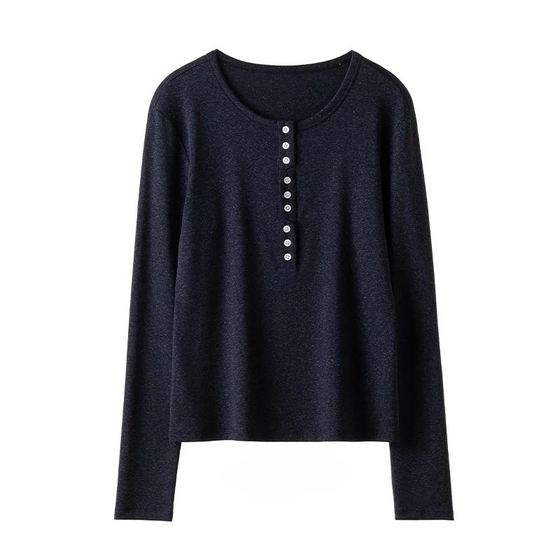 Damen Langärmeliges Henley-Shirt aus feinem Jersey mit dekorativer Knopfleiste Nord Taschen