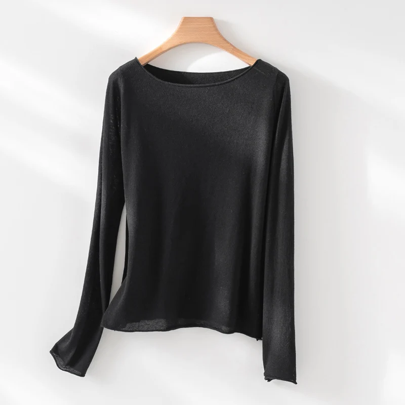 Damen Langarm-Feinstrickshirt mit U-Boot-Ausschnitt und leichtem Fall Nord Taschen