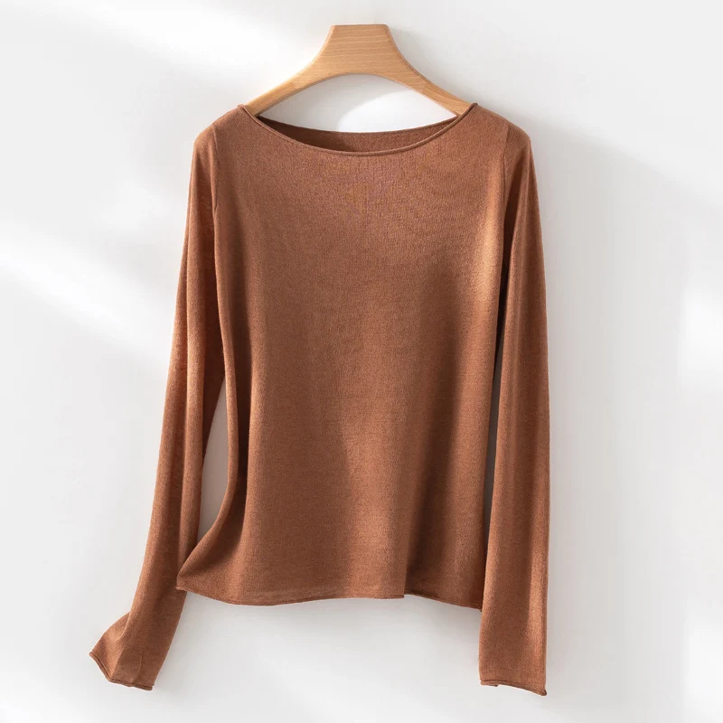 Damen Langarm-Feinstrickshirt mit U-Boot-Ausschnitt und leichtem Fall Nord Taschen