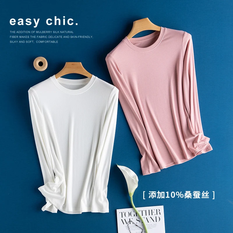 Damen Langarm-Feinrippshirt aus weichem Modal-Baumwollmix mit Rundhalsausschnitt Nord Taschen