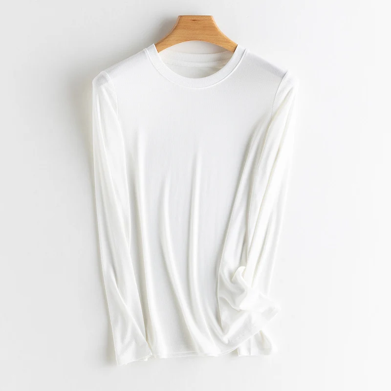 Damen Langarm-Feinrippshirt aus weichem Modal-Baumwollmix mit Rundhalsausschnitt Nord Taschen