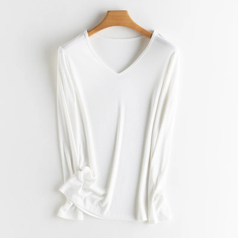 Damen Langarm-Feinrippshirt aus weichem Modal-Baumwollmix mit Rundhalsausschnitt Nord Taschen