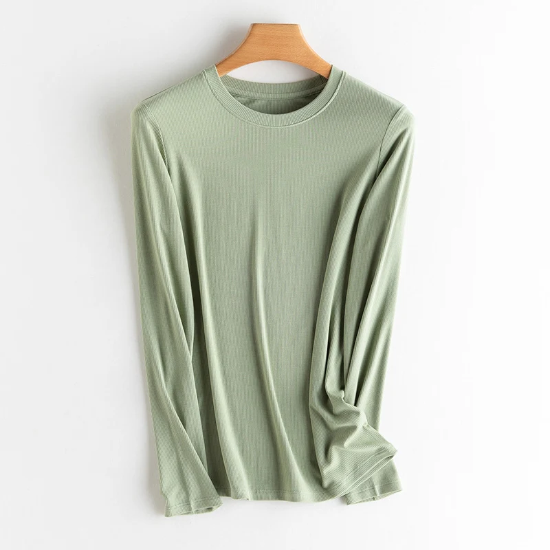 Damen Langarm-Feinrippshirt aus weichem Modal-Baumwollmix mit Rundhalsausschnitt Nord Taschen
