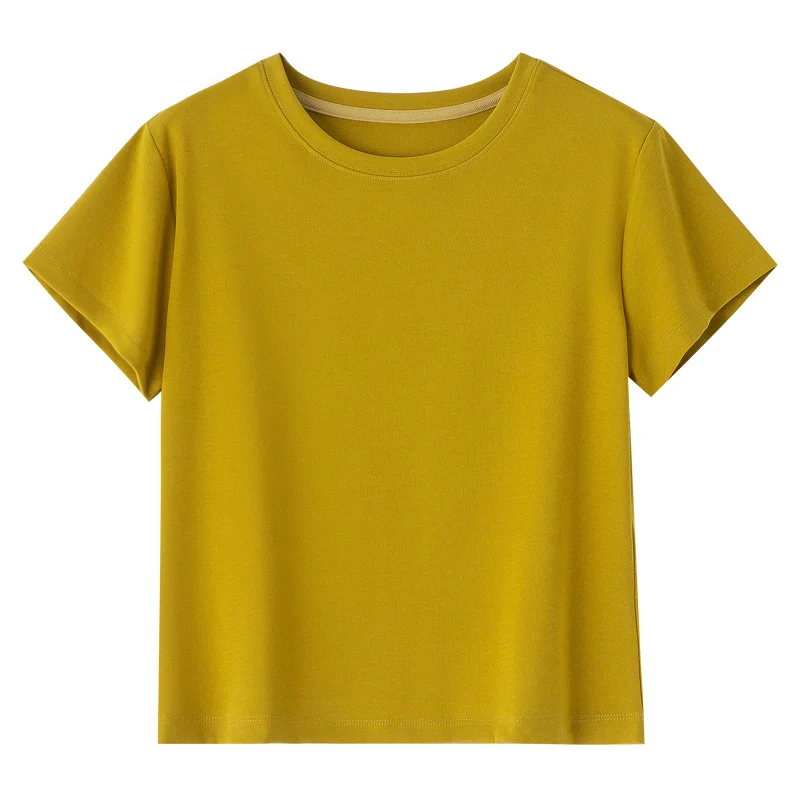 Damen Kurzgeschnittenes Boxy-T-Shirt aus weichem Baumwollstretch mit Rundhalsausschnitt Nord Taschen